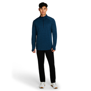 Camiseta Casual para Hombre con Media Cremallera, Color Azul Marino, Manga Larga, Estilo Urbano, Lisa, con Diseño Personalizado - Product Image 5