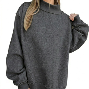 Drop Shoulder Mockneck Pullover Women Oversized Heavyweight Sweatshirt Casual Everyday Comfort Fashion - Product Image 1