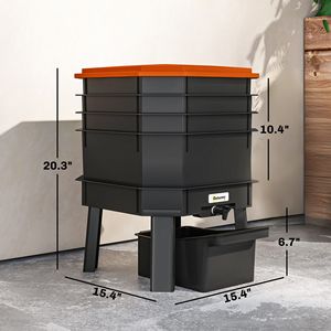 Composter per vermi a 4 scomparti per interni ed esterni, capacità 7,4 galloni, per il riciclo dei rifiuti alimentari, colore arancione, aeratore per compost. - Product Image 3