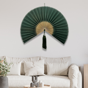 Freeship Green Bamboo <b>Wall</b> Fan Boho Japandi Handmade Bamboo <b>Wall</b> <b>Art</b> Fan Headboard for Livingroom Bedroom - Product Image 2