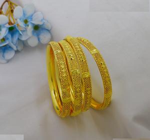 Luxury Dubai Arabia Bride Wedding <b>Bangles</b> <b>Gold</b> <b>Plated</b> Copper <b>Gold</b> Placer Hollow Patterned Round Beads Polka Dot <b>Bangles</b> - Product Image 4