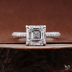 3CT Asscher Cut Lab Grown Diamond Ring Three Row Pave Band Large <b>Step</b> Cut Center Vintage Geometric Design 10K White Gold - Product Image 1