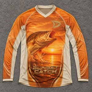 เสื้อเจอร์ซีย์ตกปลาแขนยาวผู้ชายแบบระบายอากาศได้ดี UPF 50+ พิมพ์ลายแบบซับลิเมชั่นตามสั่ง แห้งเร็ว ป้องกันรังสียูวี สำหรับการแข่งขัน OEM - Product Image 1