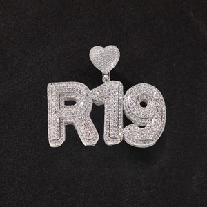 Pendentif personnalisable lettre initiale sertie de moissanite, breloque en argent sterling, bijoux hip-hop pour soirée - Product Image 1