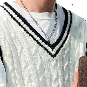 Pull en maille torsadée pour homme, 100 % coton, col en V, haute qualité, anti-boulochage, respirant, décontracté, avec logo, hiver, prix abordables - Product Image 4