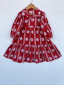 Wholesale <b>Kids</b> Other Apparel Girls Floral Printed Cotton Party Dress with Wide Collar Puffy Sleeves and Gathered <b>Flare</b> - Product Image 1