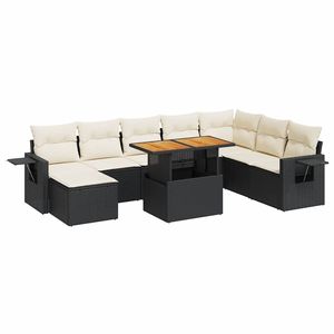 Ensemble de canapé de jardin à 9 places avec accoudoirs réglables, en rotin PE noir, meubles d'extérieur confortables - Product Image 2
