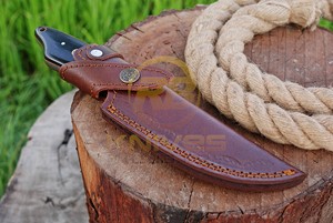 Couteau de chasse artisanal en acier Damas, lame fixe, manche intégral, couteau de survie pour le camping en plein air avec étui en cuir - Product Image 6