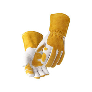 Gants de soudage en cuir de qualité supérieure avec paume blanche et dos jaune pour la soudure à l'arc, protection résistante à la chaleur - Product Image 1