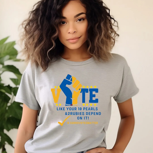 T-shirt en coton imprimé Sigma Gamma Rho VOTE pour femme, décontracté, à manches courtes, avec logo personnalisé, vêtements streetwear - Product Image 1