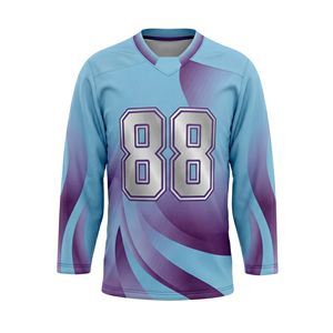 Maillot de hockey sur glace à motif fluide bleu pastel et violet, esthétique tie-dye, en maille polyester Dry Fit, uniforme de ligue, chemises à manches longues - Product Image 2