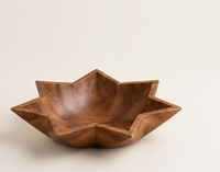 Bol de service en bois de noyer et bois de manguier, forme étoile à six branches, design géométrique, élégant, pour centre de table