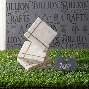 Juego de 6 Posavasos de Mármol Natural con Incrustaciones de Latón, Elegante Protector de Mesa, Posavasos Decorativos de Piedra - Product Image 2