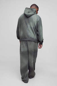 Men Olive Green Tracksuit <b>Paint</b> Splatter Hoodie Jogger <b>Set</b> Oversized Streetwear Wholesale Custom Logo - Product Image 2
