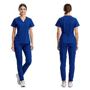 Uniforme Médico Elástico Azul Rey Premium para Mujer, Uniforme Profesional Moderno para el Cuidado de la Salud con Pantalones Jogger Cómodos - Product Image 1