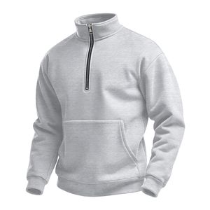 Sweat-shirt bleu pour homme à col montant zippé, coupe classique, avec poche, manches longues, tricoté, couleur unie, pour l'automne - Product Image 2