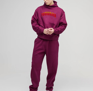 Men's Hooded Sweatshirt <b>Set</b> Maroon Cotton Fleece Breathable 400g Streetwear Winter Wear Printed Logo Front - Product Image 1