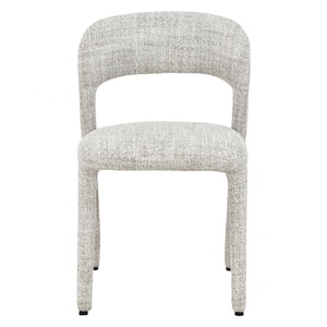 Silla de Comedor de Lujo Totalmente Tapizada en Tela, Estructura Metálica, Tela Compo Color Avena, Respaldo Envolvente, Semi KD para Apartamento - Product Image 2