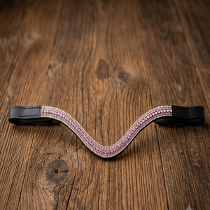 Bandeau de tête pour cheval en cuir noir à 5 rangées de cristaux roses et blancs de qualité supérieure, forme vague, pour bride anglaise - Product Image 3