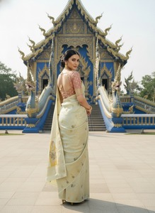 ชุดส่าหรีผ้าไหมพรีเมียมพร้อมสวมใส่ พร้อมเสื้อคลุม ยาวคลุมเท้า ไม่ยับ แห้งเร็ว เสื้อผ้าแบบดั้งเดิมของอินเดีย/ปากีสถาน - Product Image 4