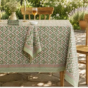 New Arrival 2026 Green Hand Block Print Cotton <b>Tablecloth</b> Dining <b>Table</b> Cover Farmhouse Party Wedding Home Housewarming - Product Image 1