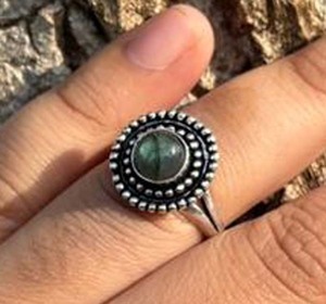 Anillo de Labradorita Natural, Chapado en Plata 925 sobre Latón, Unisex, Estilo Boho Vintage, con Incrustaciones de Piedras Preciosas, Joyería de Moda al por Mayor - Product Image 3
