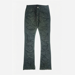 Jean en denim coupe droite délavé foncé pour homme, taille haute, coupe slim, déchiré, motif géométrique, style streetwear, en coton - Product Image 6
