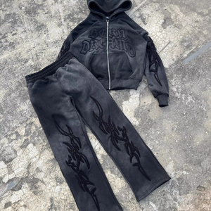 Conjunto Deportivo de Forro Polar Dacruis, Sudadera con Capucha y Cremallera, Pantalones Largos, Diseño con Letras en Relieve, Ropa Urbana Unisex para Adultos, Otoño - Product Image 3