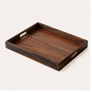 Hot-Selling Premium <b>Black</b> Walnut Wood Serving <b>Tray</b> Rectangular Solid Wood Coffee Table <b>Tray</b> With Built-In Handles For Restaurant - Product Image 5