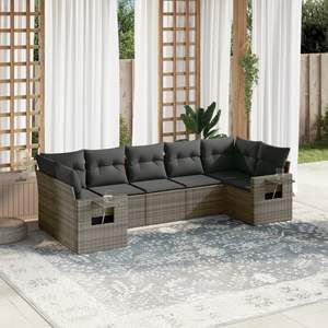 Grey Garden <b>Sofa</b> Set Outdoor <b>Rattan</b> Cushioned Furniture Contemporary Design UV Resistant PE Woven Frame High Density Foam Seat - Product Image 1