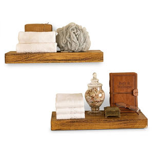 Ensemble de 2 étagères murales flottantes à double niveau en bois pour salle de bain, cuisine et salon - Étagères de rangement modernes - Product Image 1