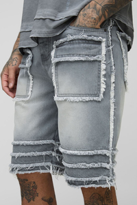 Pantalones Cortos Bermuda de Mezclilla Sólida para Hombre, Cintura Media, Desgastados con Bajo Deshilachado, Estilo Casual con Logo Trasero, 100% Algodón Tejido, Ideales para Verano - Product Image 3