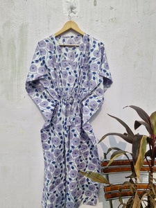 Cotton Floral Kaftan <b>Dress</b> Women Blue Printed Kaftan <b>Lounge</b> Wear Beach Cover Up Soft Cotton Nightwear Kaftan <b>Dress</b> - Product Image 5