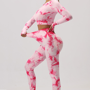 Women's Seamless <b>Tie</b>-<b>Dye</b> Yoga <b>Set</b> Long Sleeve Crop Top High Waist Leggings Gym Fitness Workout Activewear 2-Piece 2026 - Product Image 5