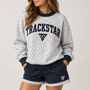 <b>Women's</b> Light Heather <b>Grey</b> Inverse Polka Crew Neck 2-Piece <b>Shorts</b> Set Custom Casual Sportswear - Product Image 3