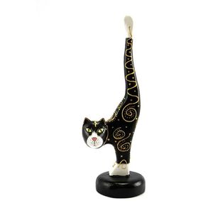 Figurine d'animal en bois d'albizia faite à la main, queue de chat noire avec ornements dorés, artisanat de Bali, décoration d'intérieur, cadeau, sculpture en bois, art - Product Image 1