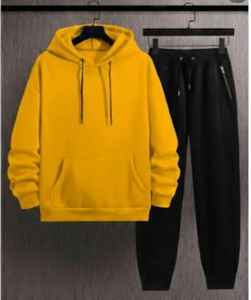 Conjunto Deportivo Elite Voltage de Dos Tonos – Sudadera con Capucha Gruesa en Amarillo Solar Premium y Pantalones Deportivos Ajustados en Negro Obsidiana - Product Image 5
