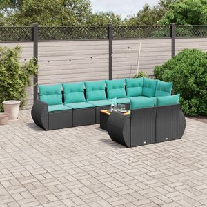Ensemble de canapés de patio en polyrotin noir, 9 pièces, avec coussins, canapés de jardin - Product Image 1