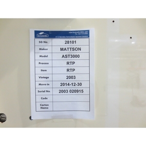 Mattson AST3000 RTP - อุปกรณ์และอะไหล่เซมิคอนดักเตอร์ระดับโลกที่เชื่อถือได้ - Product Image 6