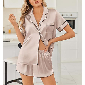Ensemble de pyjama pour femmes, coupe décontractée, manches courtes, col rond, short, taille élastique - Product Image 3