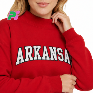 Arkansas Mock Neck <b>Sweatshirt</b> Custom Applique Lettering Mock Neck <b>Sweatshirt</b> High Quality Embroidery <b>Red</b> Mock Neck <b>Sweatshirt</b> - Product Image 6