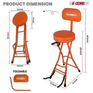 Taburete para Guitarra 5Core, Silla Acolchada de 3.15 Pulgadas con Respaldo, Asiento Musical Plegable con Reposapiés Integrado, Soporte para Guitarra - Product Image 3