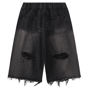 Shorts en jean déchirés style streetwear pour hommes, coupe baggy et fuselée, effet usé, de créateur - Product Image 2