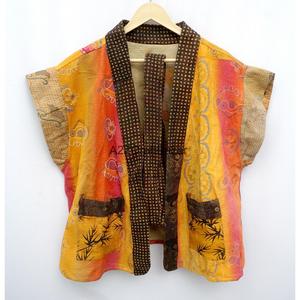 Robe Kimono Femme Patchwork Col V Manches Courtes Coton Vintage Kantha Décontractée Printemps Douce Imprimée à la Main Longueur Intégrale - Product Image 1