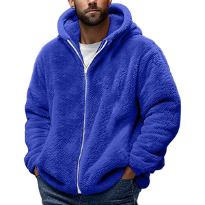Men's Cozy Blue <b>Fleece</b> Hooded Jacket Polyester/Cotton Warm Zipper Casual Winter Coat Thick <b>Sherpa</b> Lining Oversized Loose Fit - Product Image 1