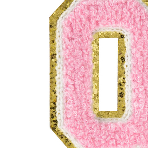Patch lettre O en chenille rose avec bordure dorée scintillante, qualité supérieure personnalisée, appliqué thermocollant pour vêtements et accessoires - Product Image 6