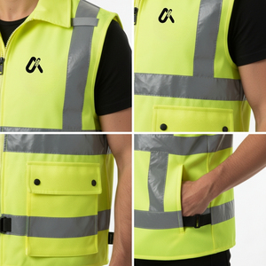 เสื้อกั๊กสะท้อนแสง เสื้อกั๊กนิรภัย เสื้อแจ็คเก็ตแบบมีแถบสะท้อนแสง สำหรับความปลอดภัยส่วนบุคคล งานก่อสร้าง มองเห็นได้ชัดเจน เสื้อกั๊กนิรภัยสำหรับทำงาน - Product Image 3