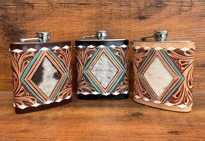Custom Personalized 8oz Stainless Steel Whisky Hip <b>Flask</b> Medium Pocket Genuine Cow Leather Diamond Tooling Whiskey <b>Flask</b> Holders - Product Image 3