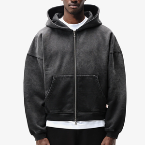 Sudadera con capucha para hombre de algodón de 500 g/m², personalizada, con hombros caídos, corte holgado, con cremallera, oversize, efecto descolorido por el sol, de peso pesado - Product Image 1