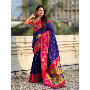 Sari en soie douce violette Elite Weaves Lotus Paithani 650g pour mariages - Product Image 1